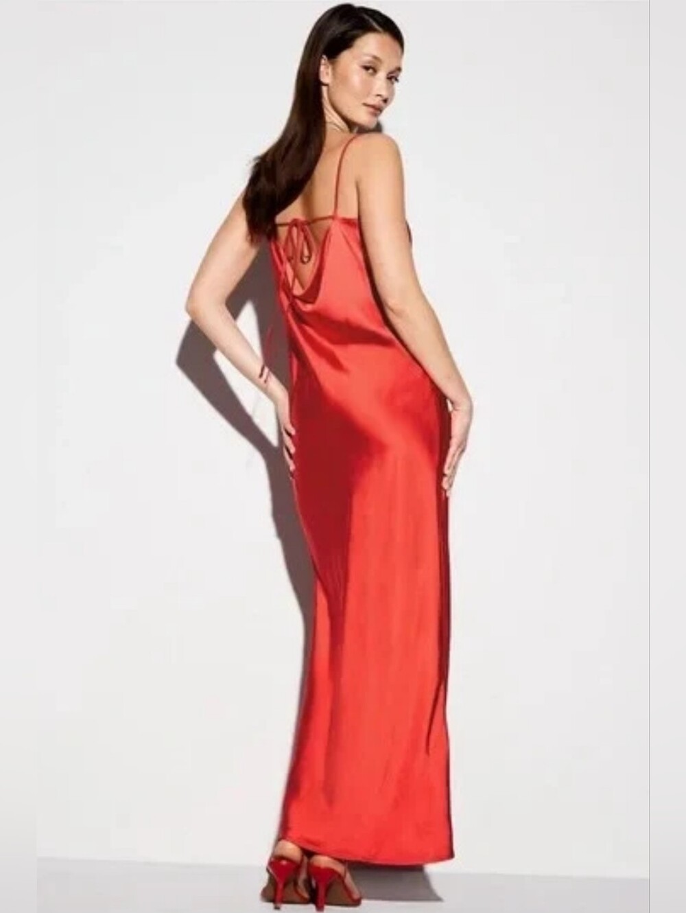 NWT The Occasion by Old Navy Satin Cowl Maxi Dress Size L/T In Bright Coral